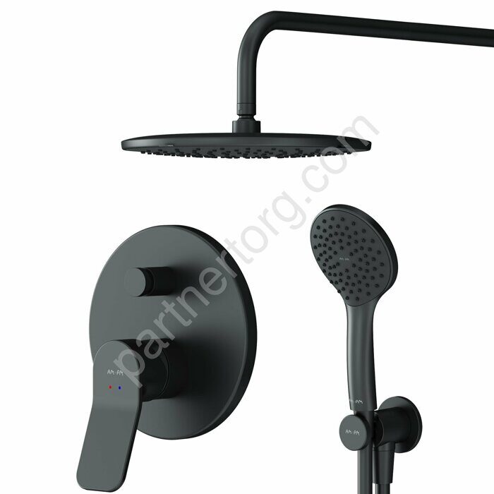 Встраиваемый смеситель с верхним душем черный  AM.PM FB85A1RH02 Распродажа