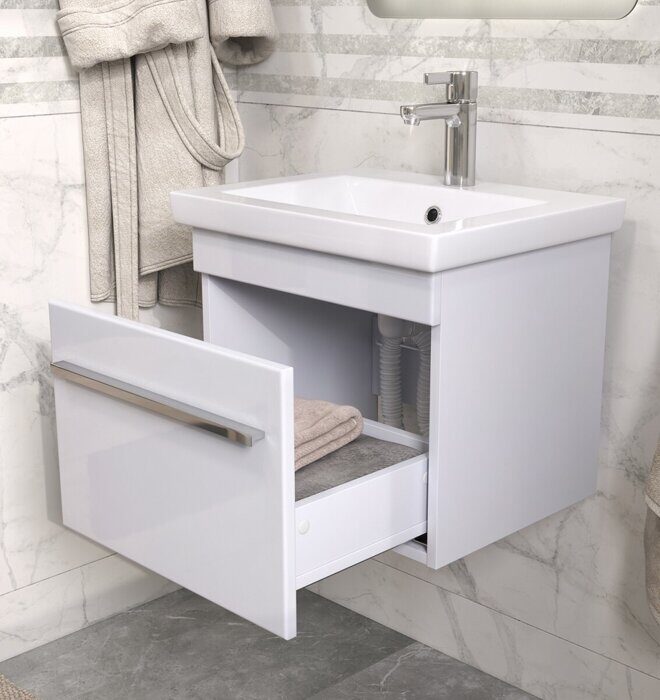 Land 500-0-1 тумба подвесная белая для ванной комнаты с умывальником Como 50