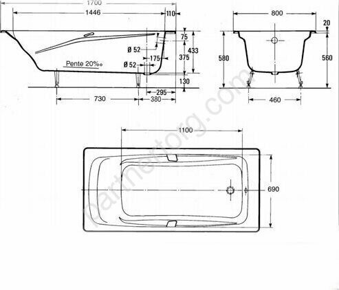 Repos 170x80 Jacob Delafon ванна чугунная без противоскользящего покрытия