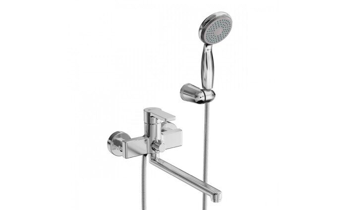 Aura LM0651CH, смеситель для ванны и душа с плоским поворотным изливом, хром Lemark