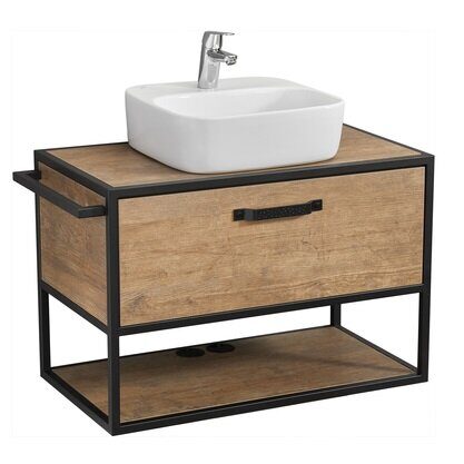 Лофт Фабрик 80 см тумба подвесная дуб кантри для ванной комнаты со столешницей Aquaton