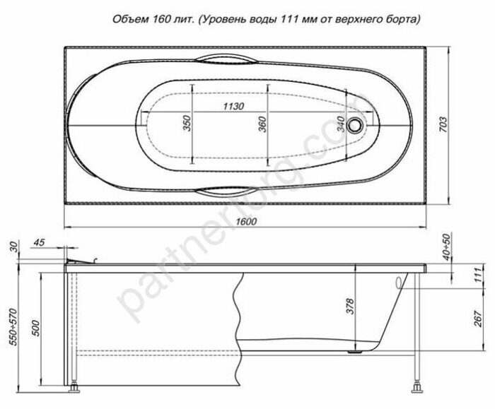Dali акриловая ванна Aquanet 160х70см