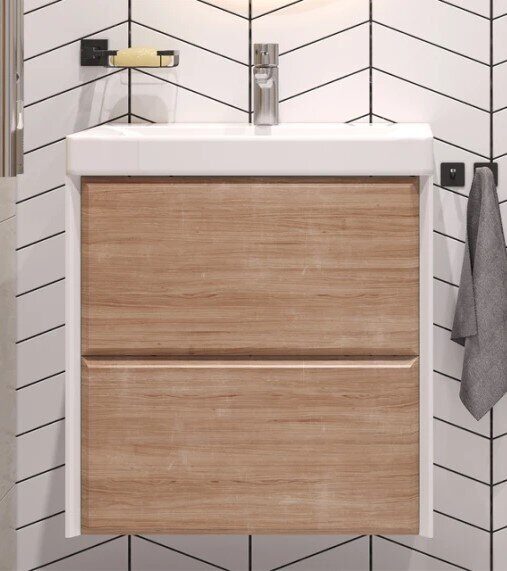 Gesso 60.2Y Velvex подвесная тумба дуб сонома/белая для ванной комнаты с керамической раковиной  9696-60