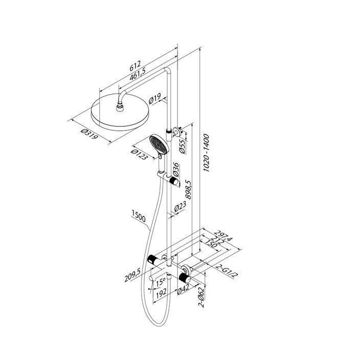 Duna Iddis душевая система с тропическим душем графит DUNGMSTi06