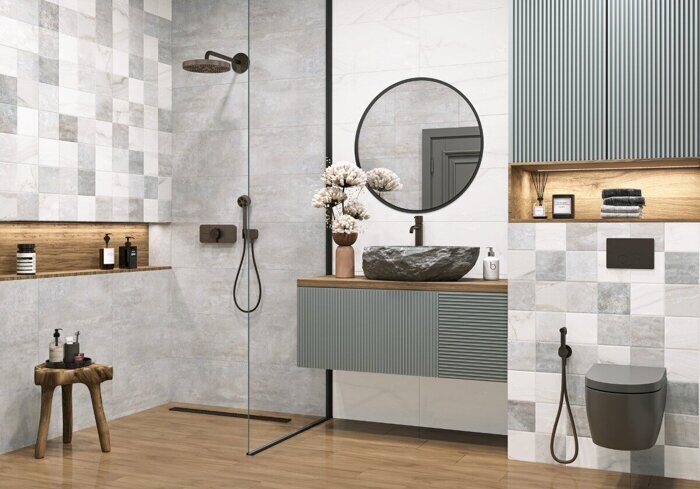 Titan Dark New Trend настенная плитка серая глянцевая 30х60 см