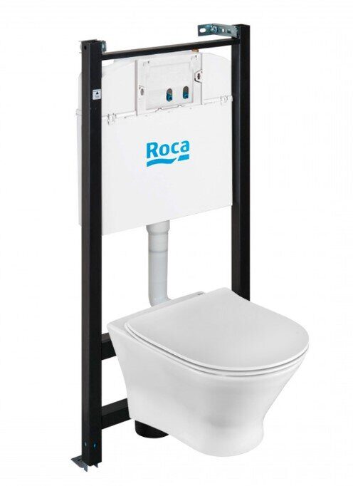Комплект инсталляции Roca с унитазом подвесным безободковым Leon с сиденьем микролифт ZRU9307623
