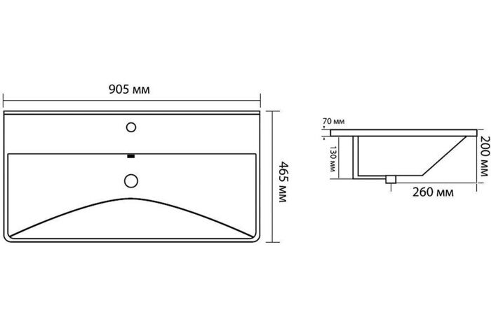 Ирис раковина накладная 905*465*205 мм черная матовая с отверстием под смеситель Aquanet