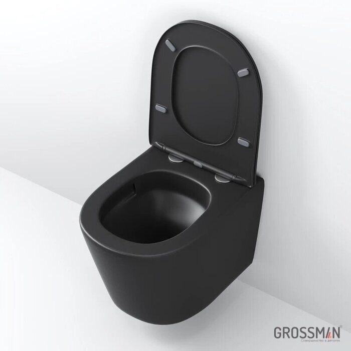Grossman GR-4477BMSQ подвесной безободковый унитаз черный матовый с сидением Торнадо