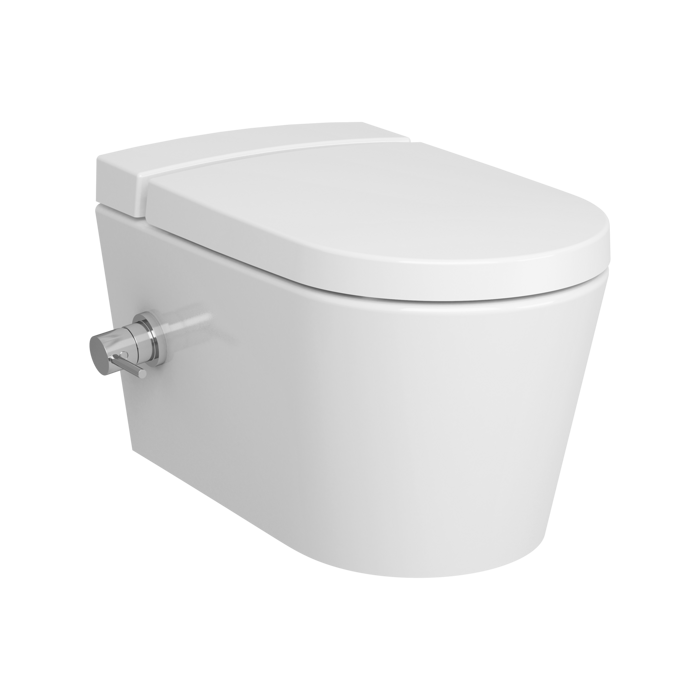 Безободковый подвесной унитаз VitrA Nest  (c функцией биде, встроенным смесителем, с бачком  VitrA Fresh для моющего средства),  дюропластовое сиденье микролифт