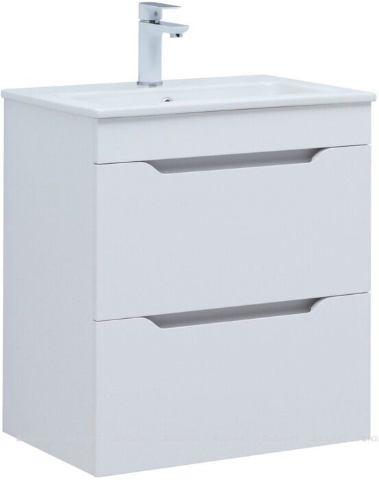 Практика 60 тумба белая матовая для ванной комнаты 2 ящика с раковиной-столешницей 60 cm (PRACTICO) Aquanet