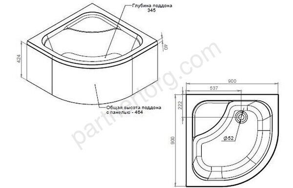Gem Deep AM.PM душевой поддон с сифоном 90х90 см