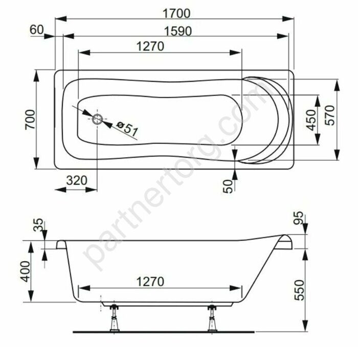 Penelope bianco VagnerPlast акриловая ванна 170x70см с каркасом и экраном