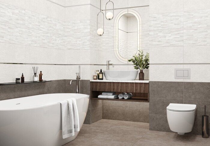 Discover настенная плитка бежевая матовая декофон 25х50см Alma Ceramica TWU2550DCV14