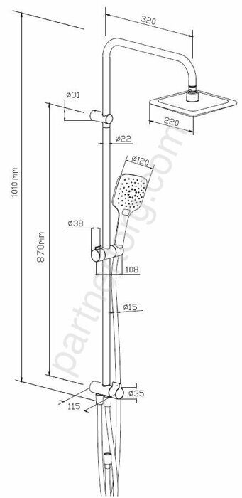 Душ. система: верхний душ 220мм, ручн.душ 120мм, 3 режима, штанга 1010мм, Черн 978200300 Origin Evo