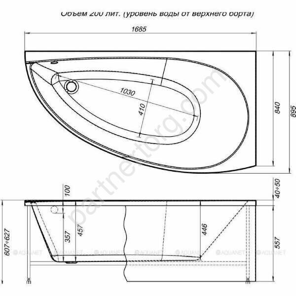 Augusta акриловая ванна Aquanet 170x90см