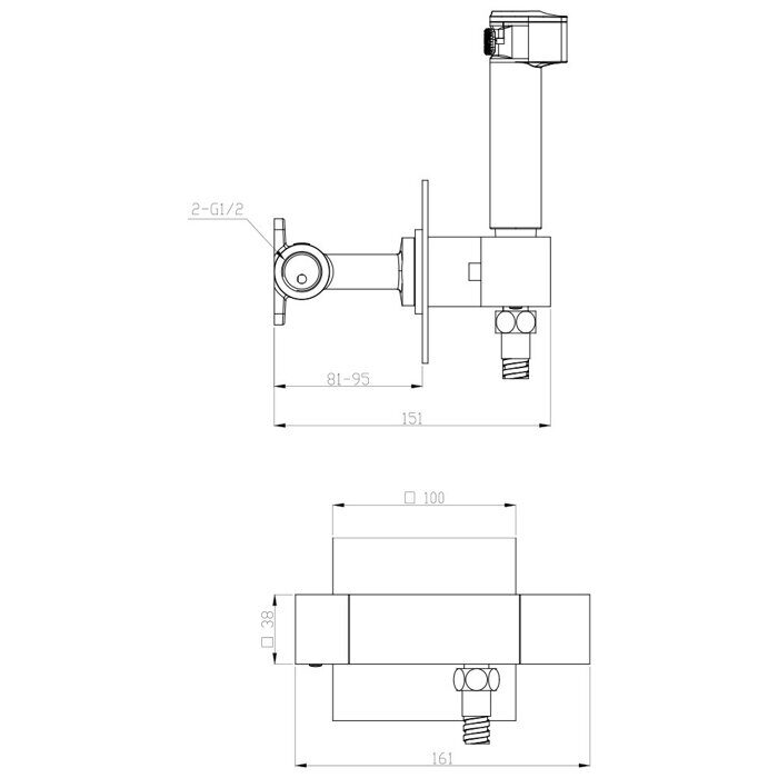 Raglo R24.56 встраиваемый гигиенический душ с термостатом, хром