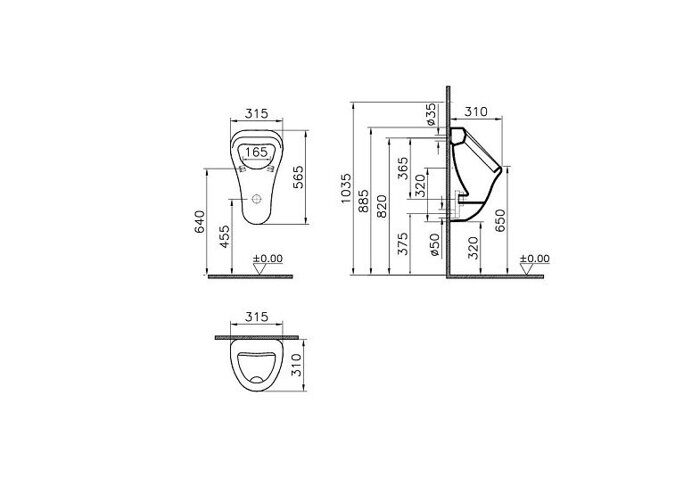 Arkitekt Vitra писсуар, подвод воды сзади