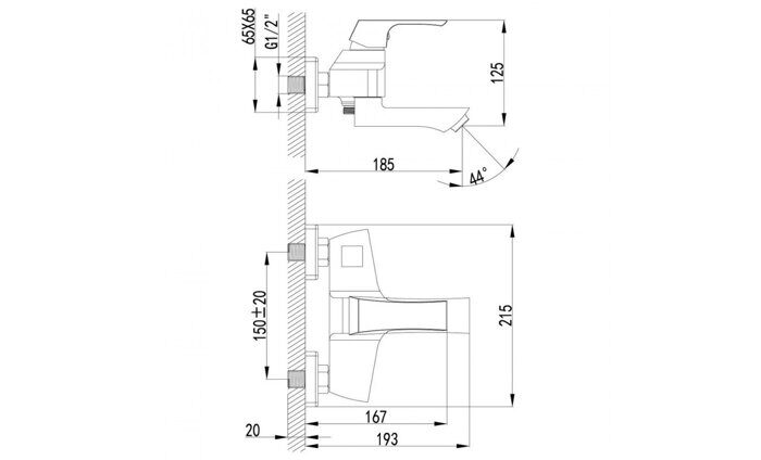 Unit LM4514C, смеситель для ванны и душа, с фиксированным плоским изливом, хром Lemark