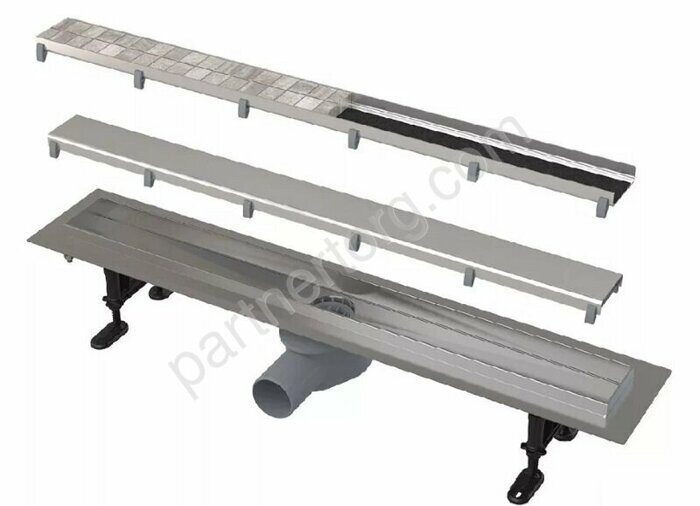 Double Водоотводящий желоб из нержавеющей стали, двусторонняя решетка 850мм Alcaplast