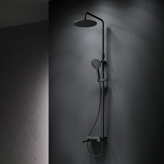 Душевая система стойка с тропическим душем, смесителем, изливом чёрный, F0780722 Like AM.PM