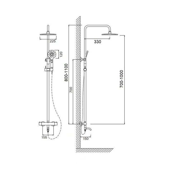 Omega 7708 душевая система со смесителем термостатическим,  верхним и ручным душем