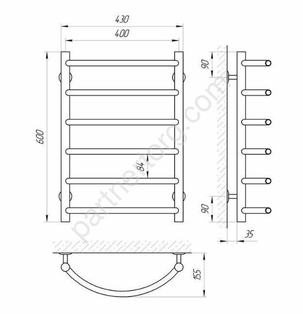 Омега Laris полотенцесушитель водяной П6 40х60см, нижнее подключение