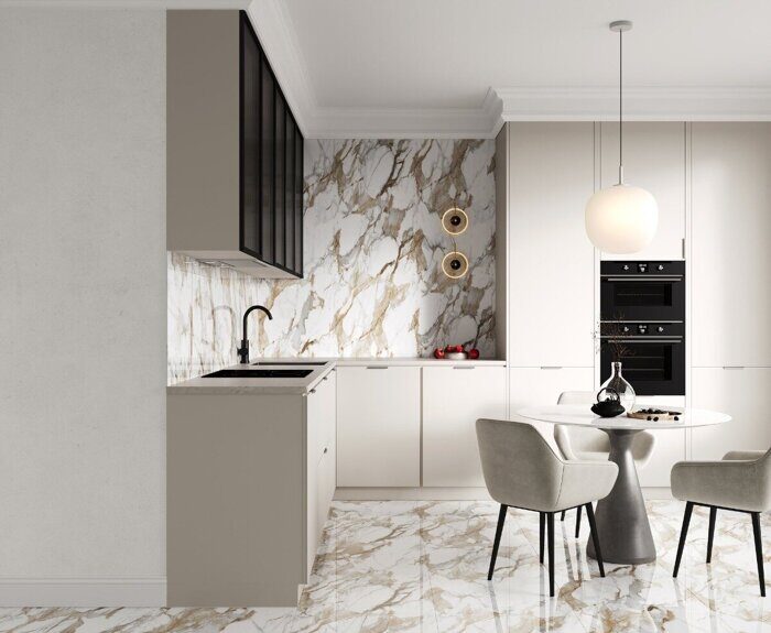 Calacatta Fairy Gold бежевый полированный керамогранит 60х60см Ceradim