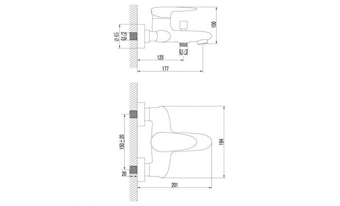 Status LM4402C смеситель для ванны и душа с коротким монолитным изливом, хром Lemark
