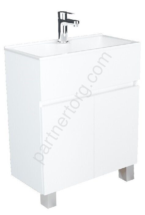 Mira 60Н 2д. белый глянец тумба в ванную комнату напольная с раковиной