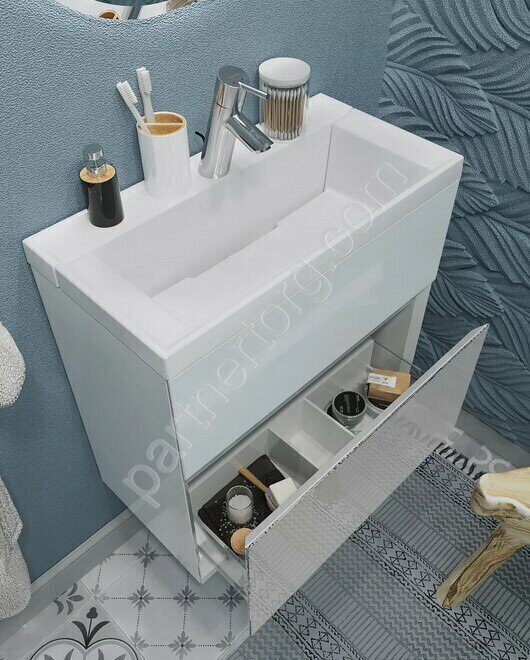 Bumble 60П 1я тумба с раковиной подвесная белая