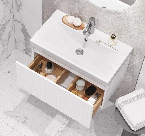 Compo 70-0-1 Velvex подвесная тумба белая для ванной комнаты с керамической раковиной  9696-70