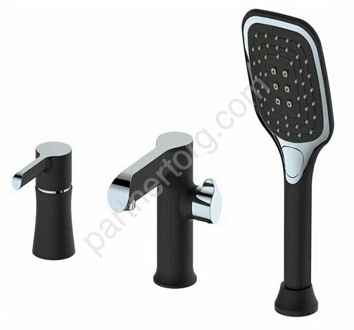 HB80805-7 смеситель врезной на борт ванны 3 отверстия черный/хром Haiba