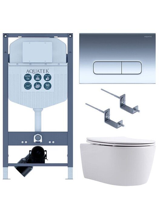 Set Aquatek Европа New-016/023  унитаз безободковый с сидением, инсталляция с клавишей хром