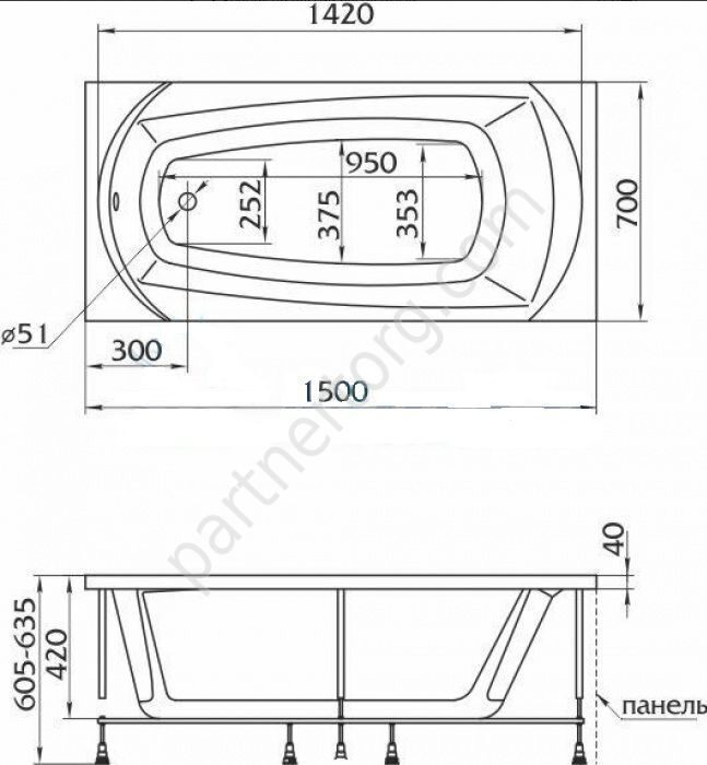 Элеганс ванна акриловая 150х70 см  1 Марка