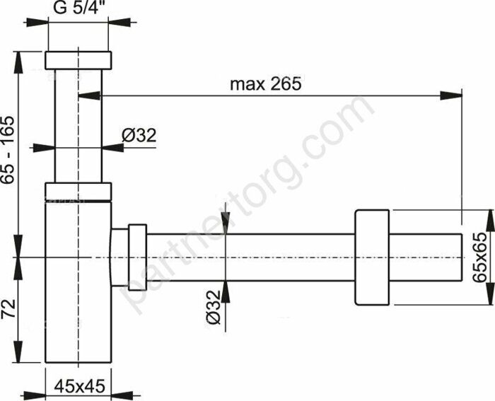 Design AlcaPlast  A401 сифон для умывальника 32 цельнометаллический квадратный хромированный