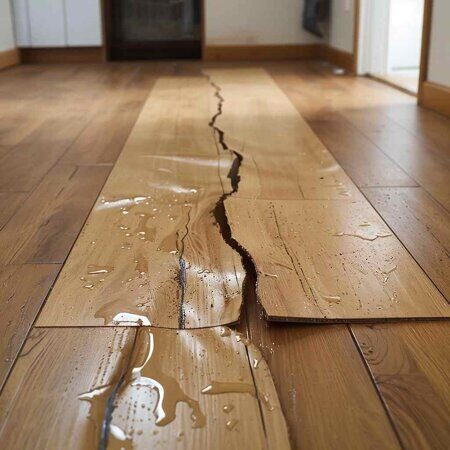 изображение ламината который набух от влаги на полу