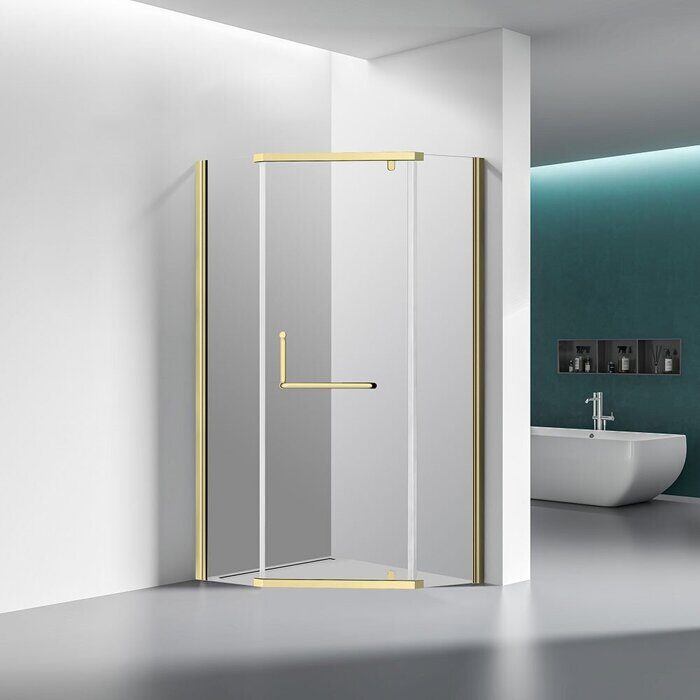 Veconi RV36G-100-01-C5 душевой угол, 100х100x195 см, дверь распашная, профиль брашированное золото