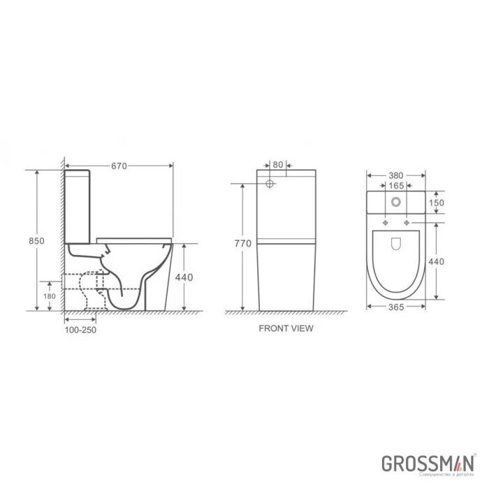 Grossman GR-4449BMS напольный безободковый унитаз черный матовый с сидением