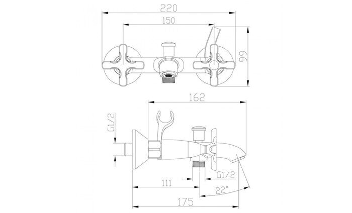 Duetto LM5712C, смеситель для ванны и душа с коротким монолитным изливом, хром Lemark