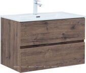 Алвита new 80 тумба дуб веллингтон табак для ванной комнаты 2 ящика с раковиной-столешницей Flat 80 Aquanet