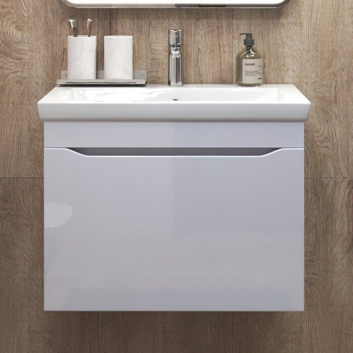 Grani 700-0-1 тумба навесная белая для ванной комнаты с умывальником Como 70