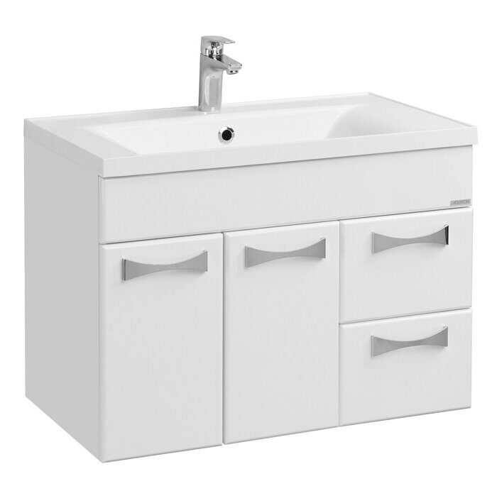 Диор 80 см тумба подвесная белая для ванной комнаты с раковиной Айрис 80 Aquaton