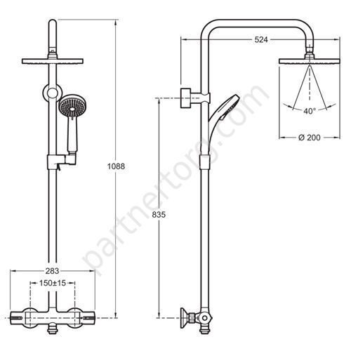 July душевая система с верхним душем смеситель с термостатом Jacob Delafon