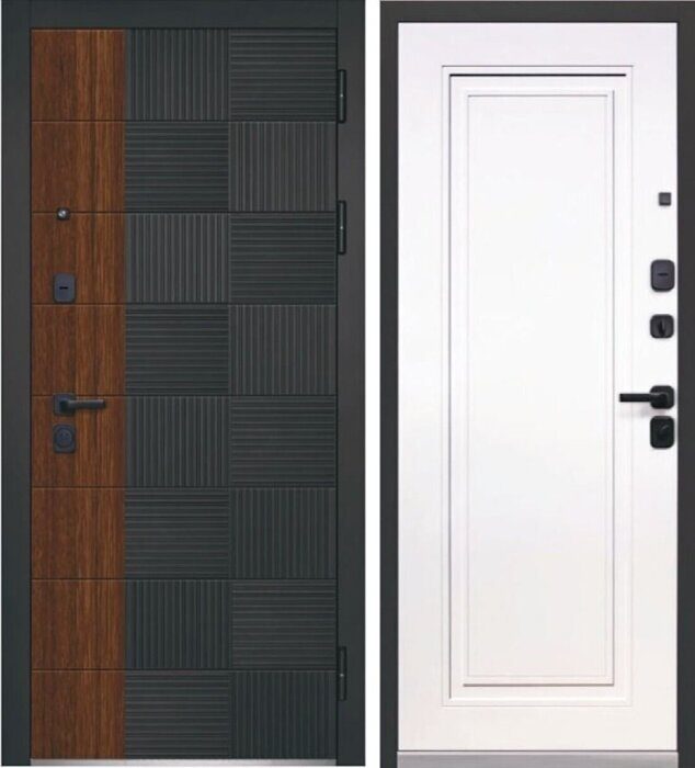 Luxor 2МДФ Квадрат Нео дверь входная Антрацит софт, Грецкий орех, Эмалит белый