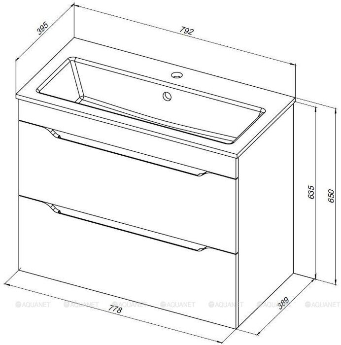 Практика 80 тумба белая матовая для ванной комнаты 2 ящика с раковиной-столешницей 80 cm (PRACTICO) Aquanet