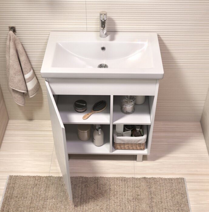 Milos 700-1-0 белая тумба для ванной комнаты с умывальником Como 70см