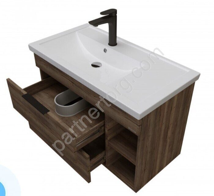 Форта-80 см Темный дуб тумба в ванную комнату Grossman с раковиной Фостер 80