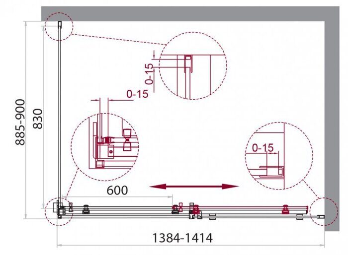 BelBagno ACQUA-AH-1-140/90-C-NERO душевой уголок 140х90х195 см, дверь раздвижная, стекло прозрачное, профиль черный