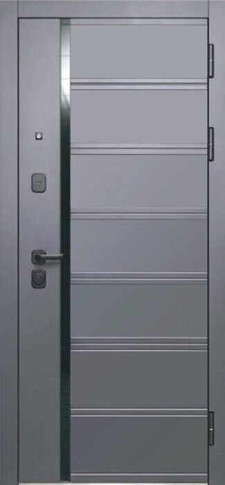 Luxor 2МДФ Куб Нео дверь входная Сатин графит,  вставка черный лакобель,  Эмалит белый