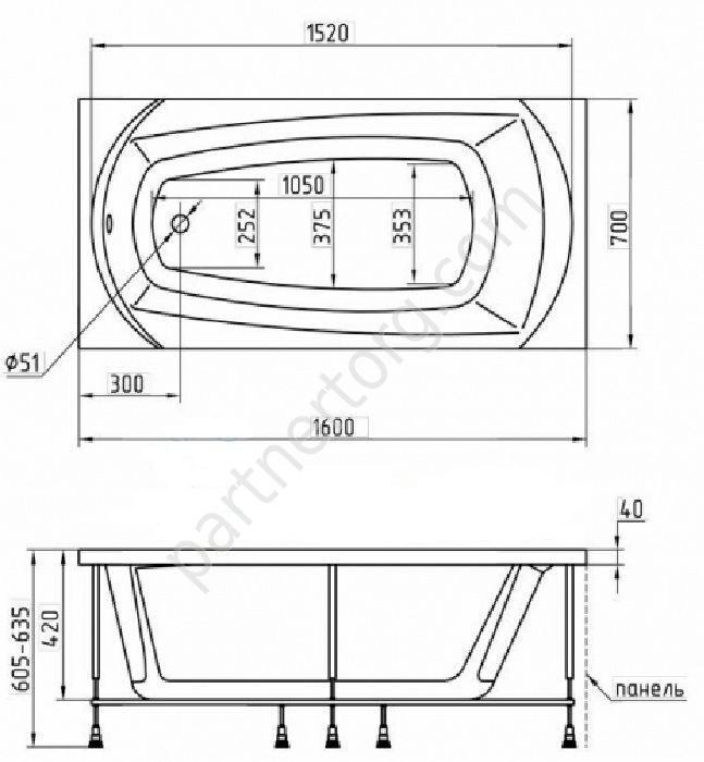 Элеганс ванна акриловая 160х70 см  1 Марка